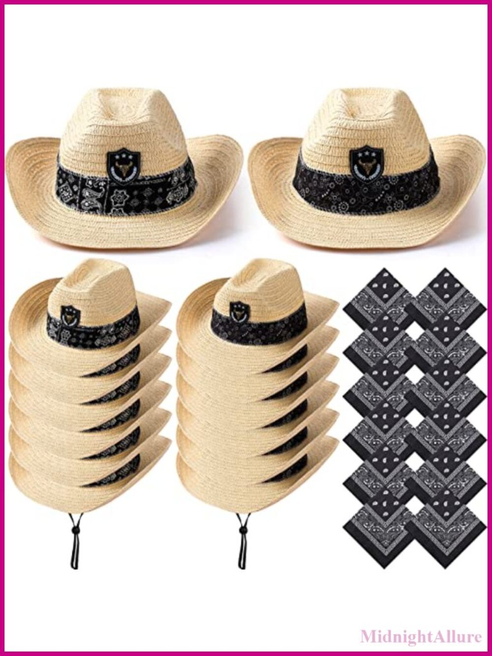 Straw Cowboy Hat Set 12 Hats 12 Paisley Bandanas Western Costume